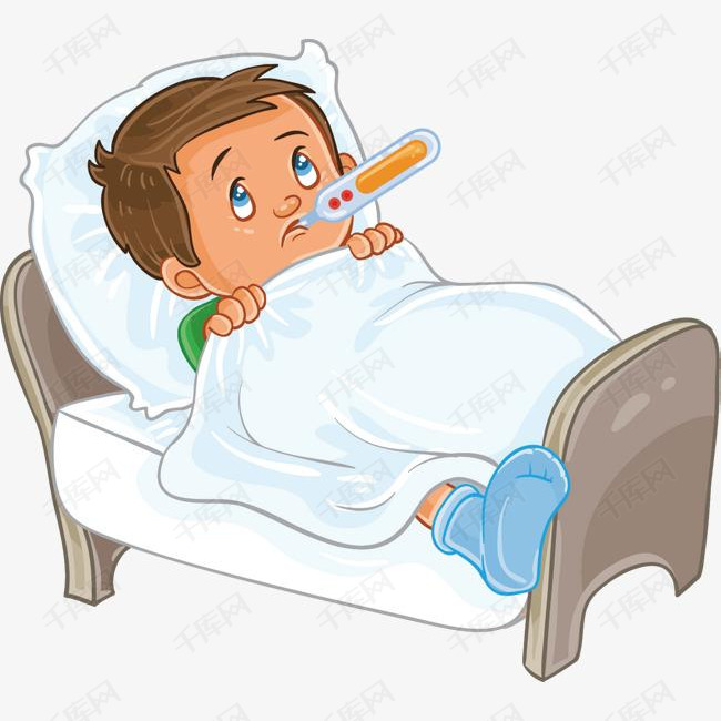 矢量图躺在病床上的男孩的素材免抠矢量图卡通手绘水彩男孩男生生病