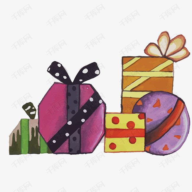 水彩手绘礼物盒的素材免抠矢量png礼物盒水彩礼盒礼盒堆送礼物手绘