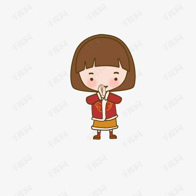 卡通拜年的女孩免抠图素材图片免费下载_高清png_千库