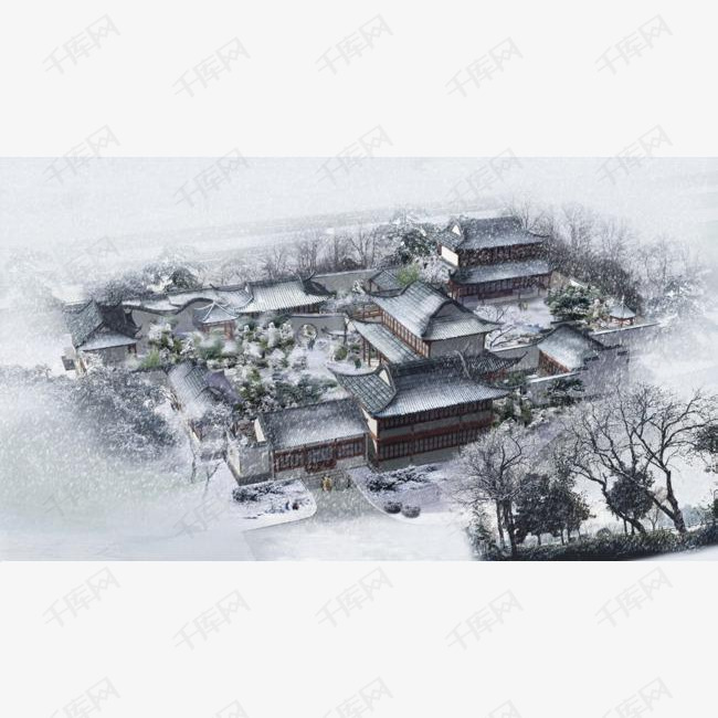 古风水墨中式庭院的素材免抠水墨庭院古式特写户外宁静