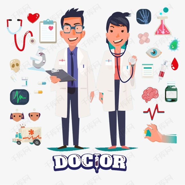 卡通医生的素材免抠医疗器材女性医生职业人物卡通男人