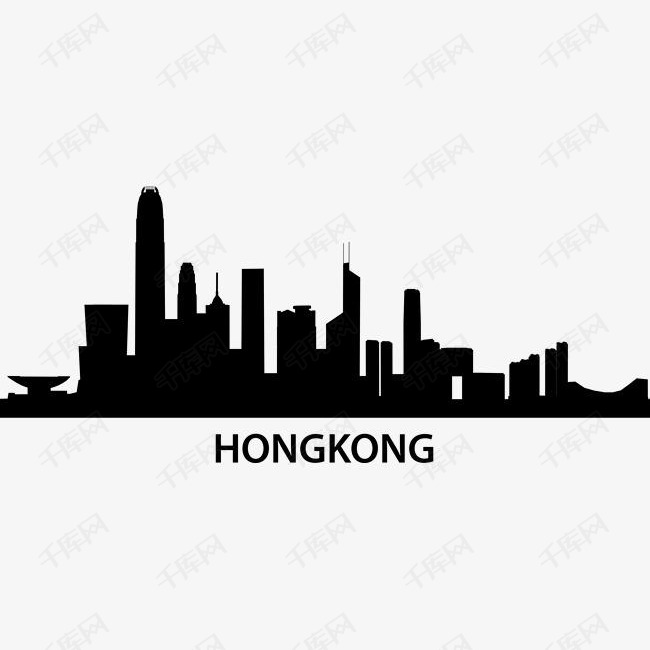手绘世界著名城市香港建筑轮廓