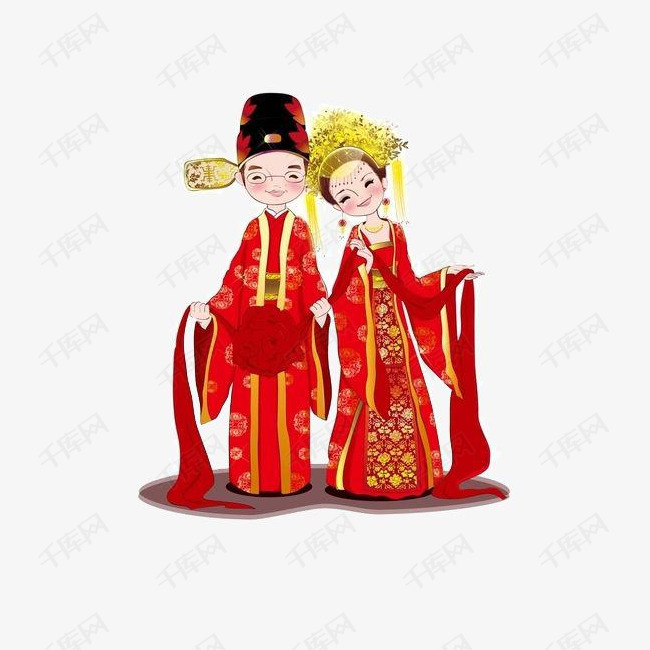 免抠卡通古代婚礼结婚的素材免抠卡通古代婚礼结婚中国风婚礼金色头饰