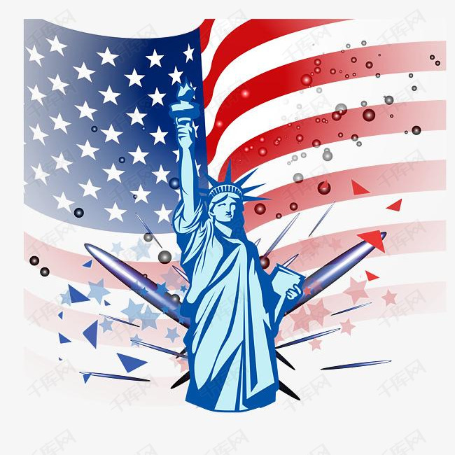 美国独立日国旗和自由女神像
