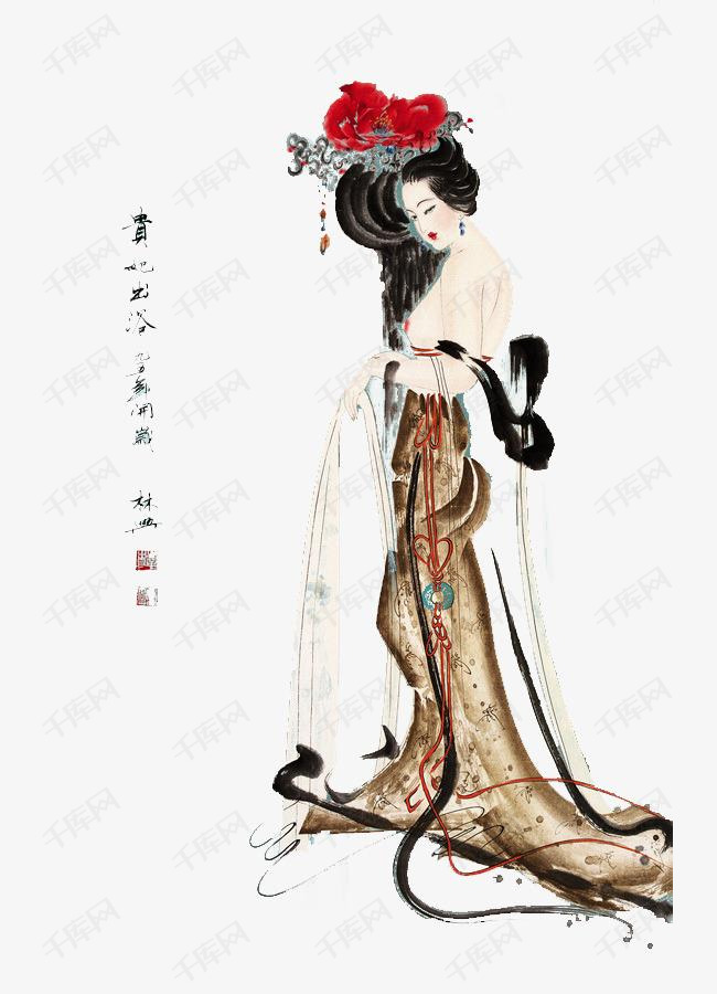 杨贵妃唐朝出浴图                                           国画