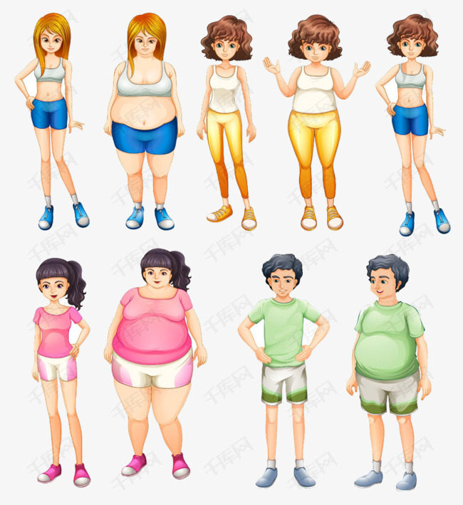 胖美女和瘦美女的素材免抠胖子瘦子可爱卡通手绘彩色