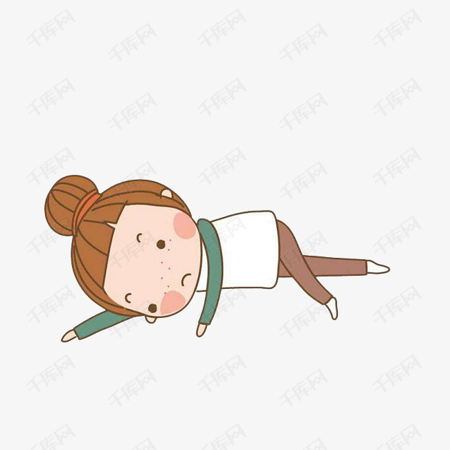 卡通侧躺在地上的小女孩素材