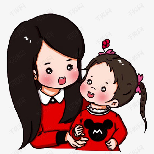 母亲节母女可爱红色的素材免抠双马尾小女孩母亲节女人妈妈宠溺