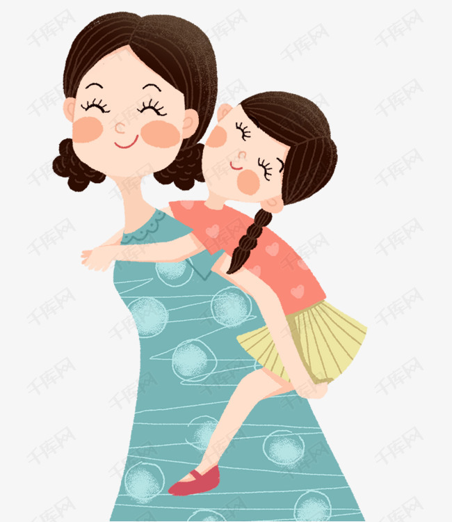 手绘可爱插画母亲节背着孩子的妈妈