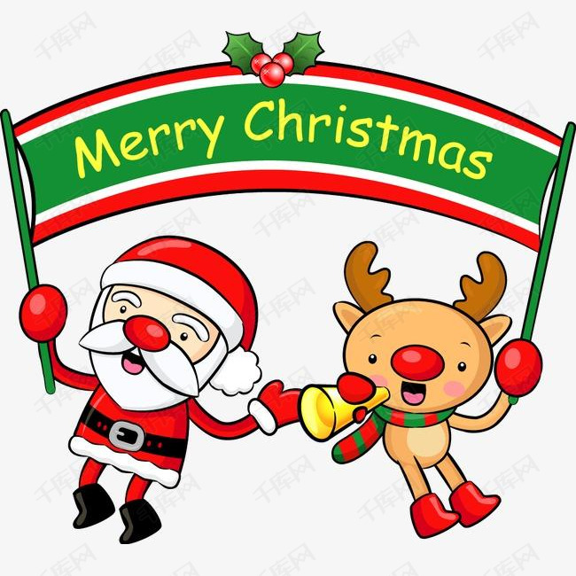 矢量麋鹿圣诞老人礼物旗子素材图片免费下载_高清装饰