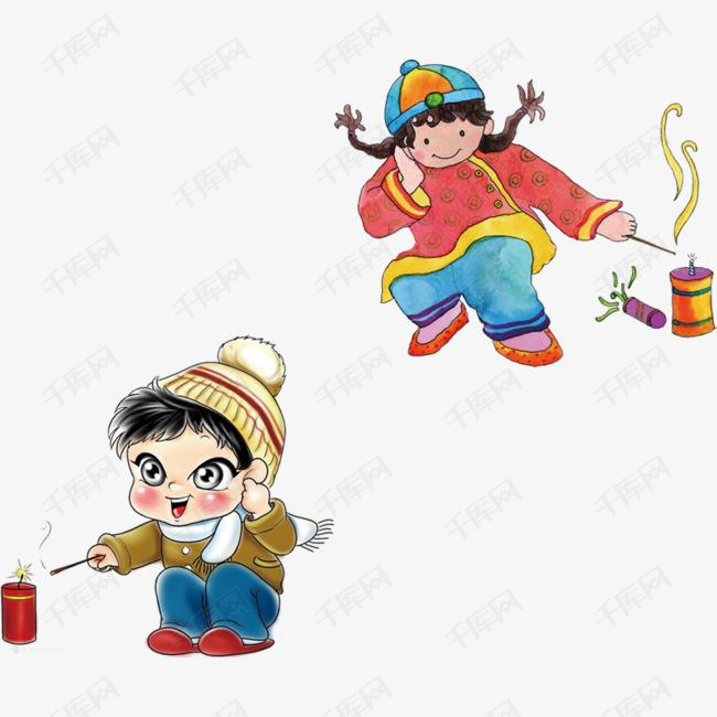新年卡通放鞭炮小孩素材图片免费下载_高清png_千库网