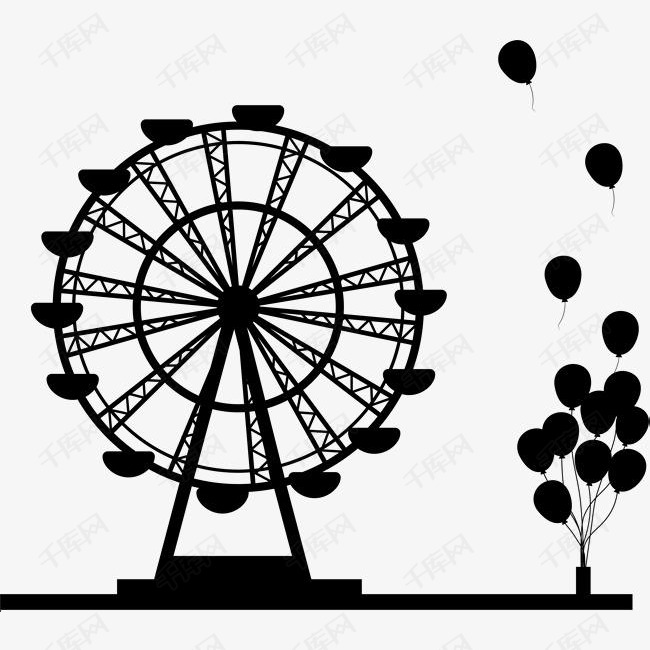 黑色气球摩天轮的素材免抠黑色气球摩天轮装饰图案免抠png游乐场