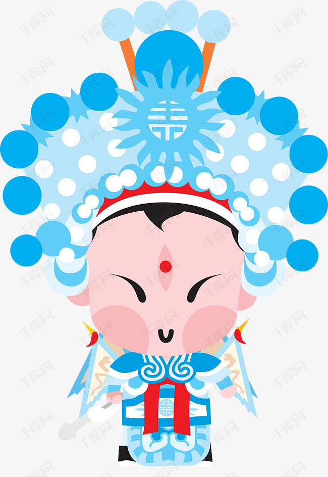 京剧卡通人物武生的素材免抠动漫动画京剧卡通手绘蓝色戏剧武生