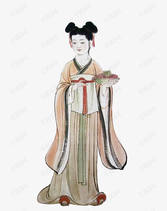 手绘隋代侍女服饰的素材免抠中国风古代历史隋代侍女手绘