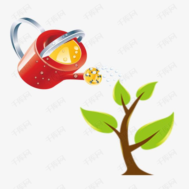 小清新植树节浇树的素材免抠0312植树节卡通手绘浇树水壶小树