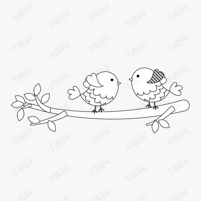 两只鸟儿停留在树枝简笔画