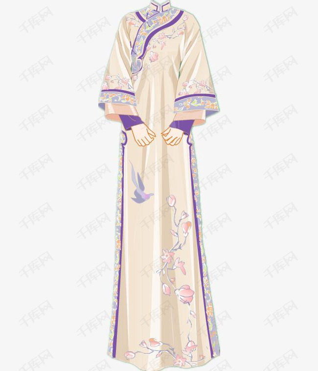 紫色花纹古装旗袍