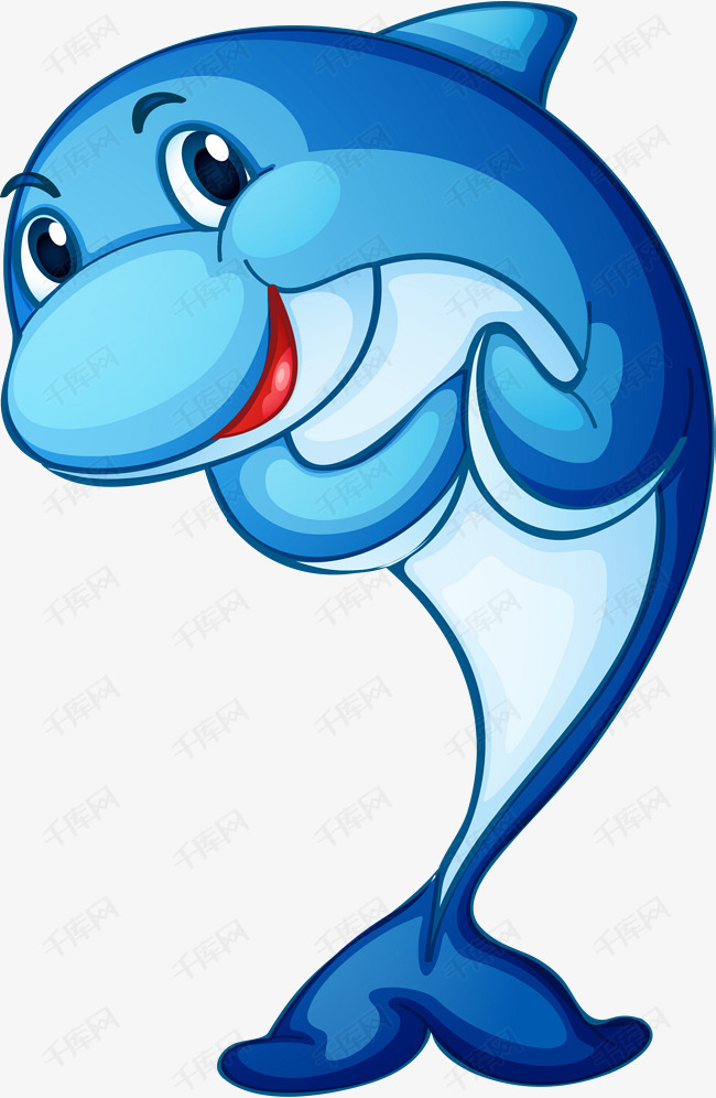 卡通蓝色海豚的素材免抠卡通蓝色海豚微笑可爱眼睛