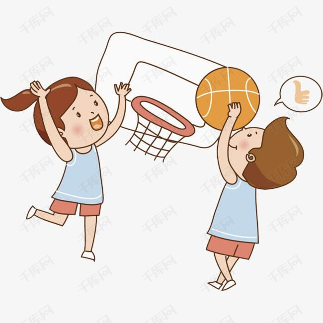 打篮球的孩子的素材免抠卡通小女孩男孩篮球篮板跳跃