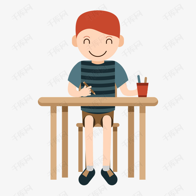 在你课桌前写作业的小男孩的素材免抠小男孩动漫动画桌子铅笔笔筒写