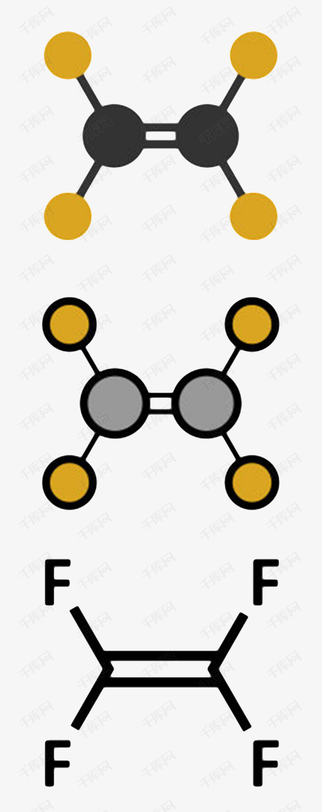 黄色四氟乙烯分子形状素材