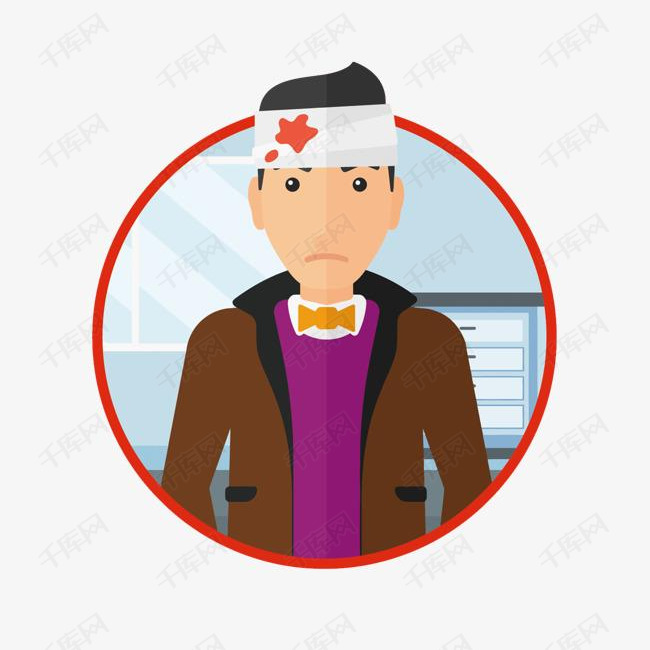 矢量头部受伤的男人的素材免抠受伤医院医疗矢量男人卡通手绘