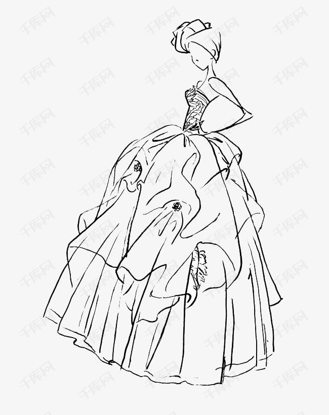手绘婚纱图片简笔画_婚纱简笔画手绘长裙