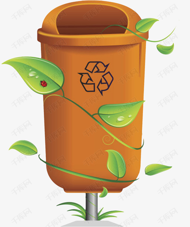 棕色简约保护环境可回收标志的垃圾桶卡通