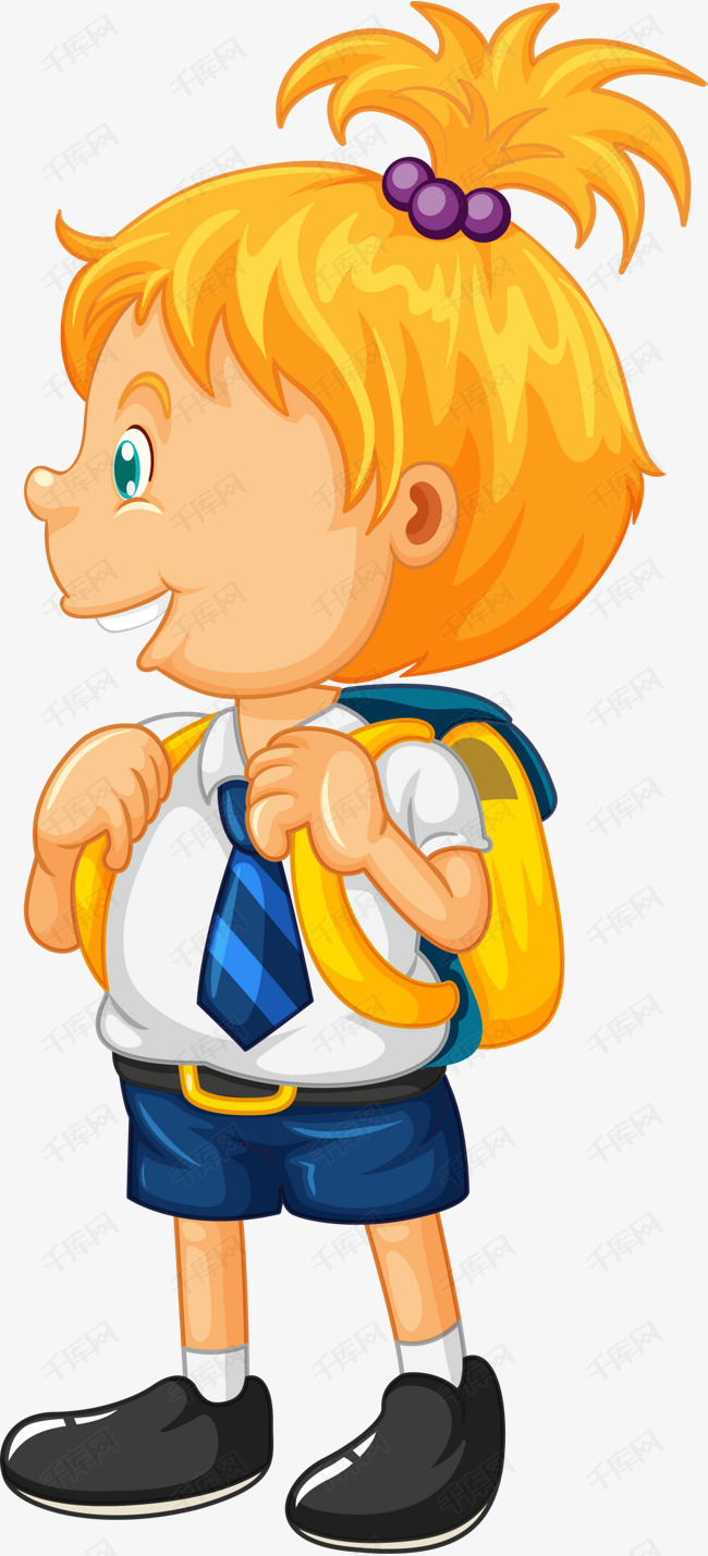 背着书包上学的小女孩