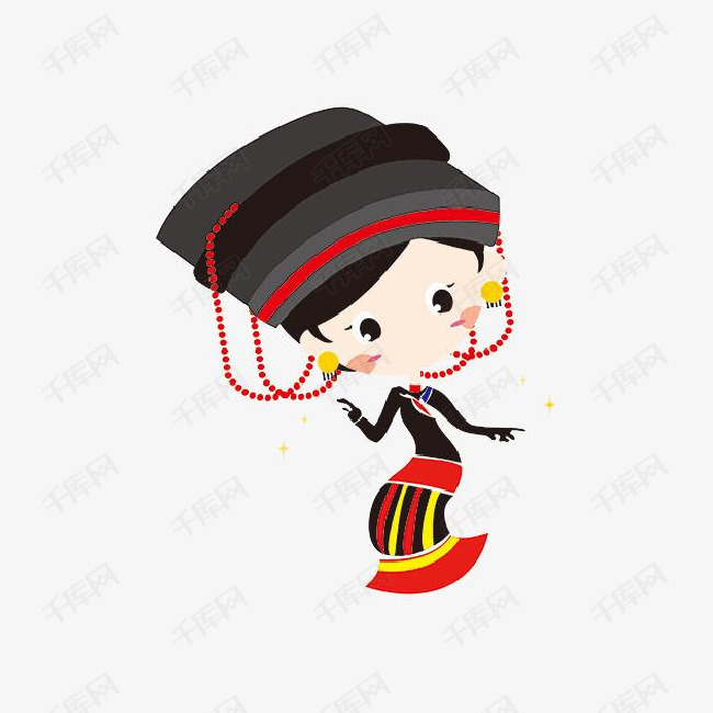 卡通少数民族彝族美女跳舞插画免抠