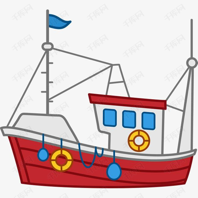 红色卡通渔船素材
