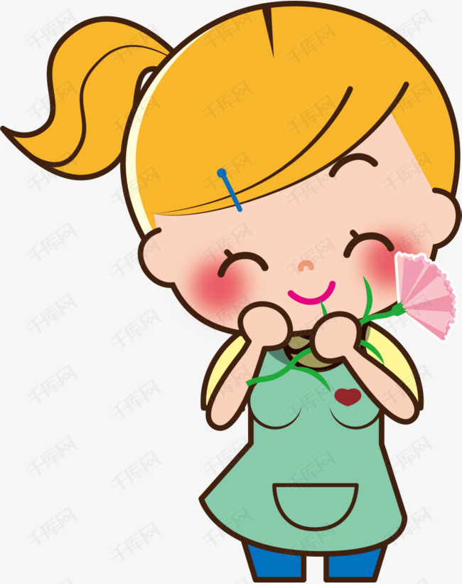 微笑卡通送花女孩的素材免抠送花女孩可爱女生母亲节母爱妈妈母亲节