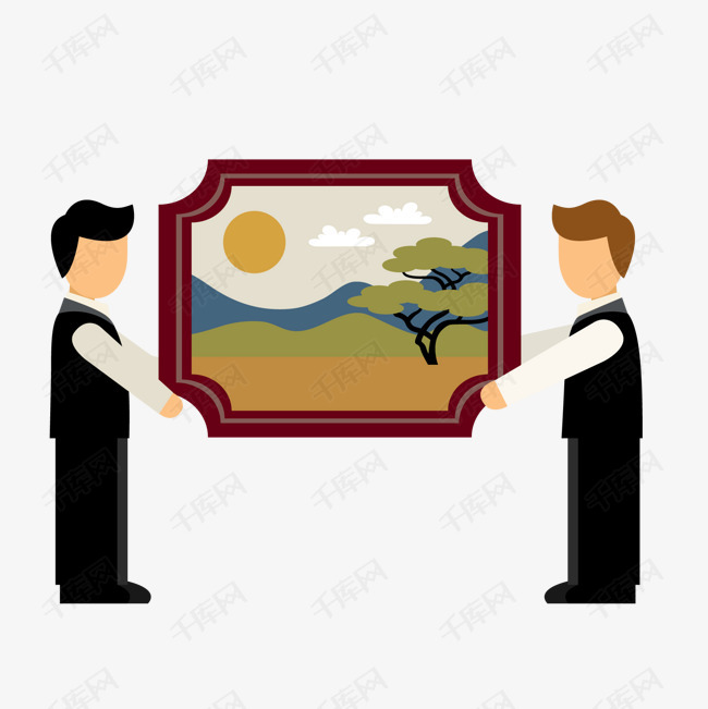 卡通拍卖会上的画作矢量图