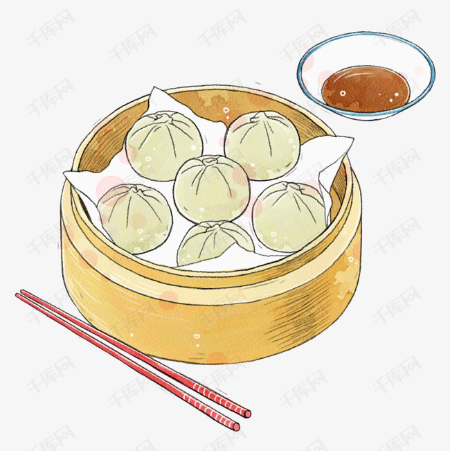 手绘小笼包的素材免抠小笼包竹蒸笼食物美食简约手绘美食涂鸦