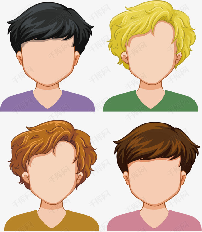 矢量图四个卡通男孩发型