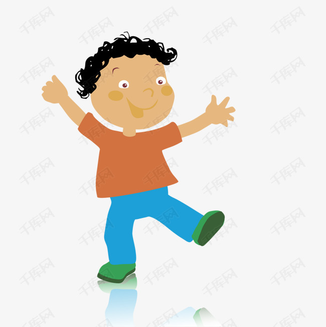 卡通快乐跳舞的男孩