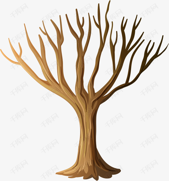 手绘棕色大树的素材免抠手绘树干树枝棕色阳光光晕