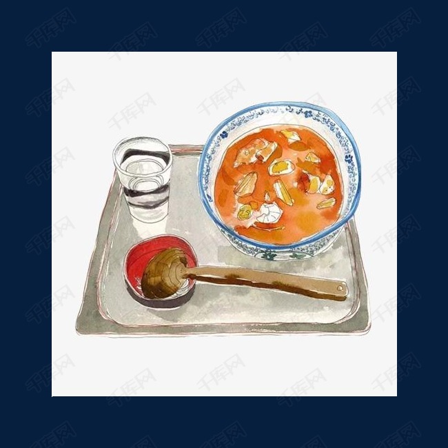 馄饨汤手绘画素材图片