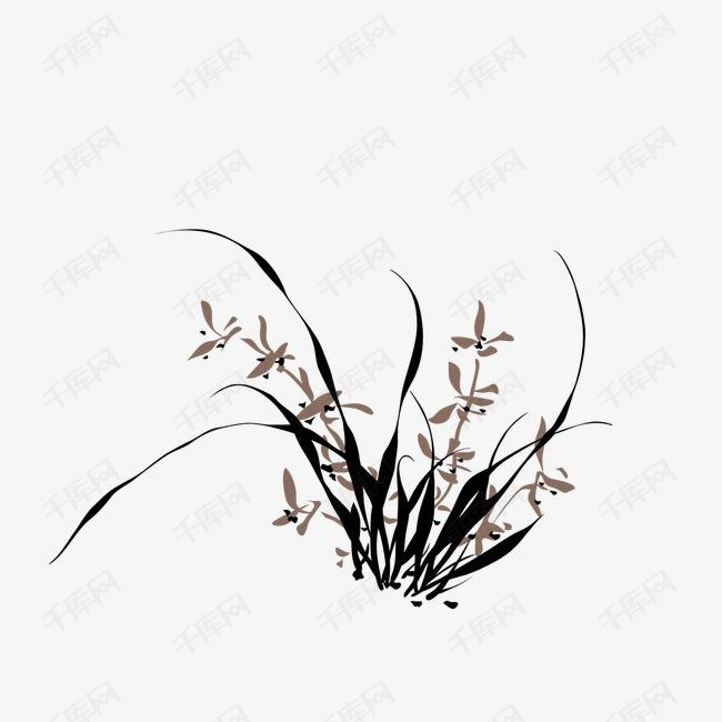 兰花的素材免抠水墨兰花中国风黑色线条花朵花朵