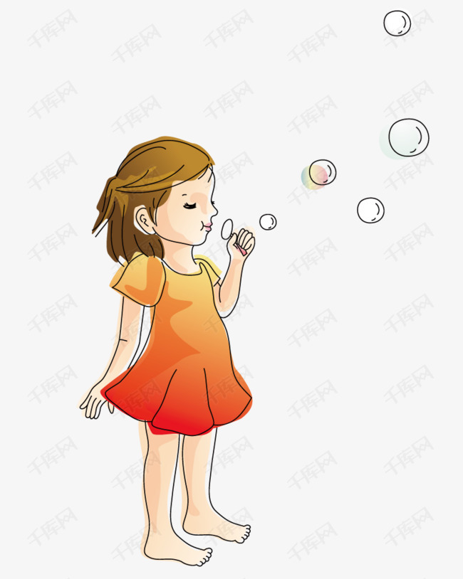 吹泡泡的小女孩素材图片免费下载_高清卡通手绘psd_千