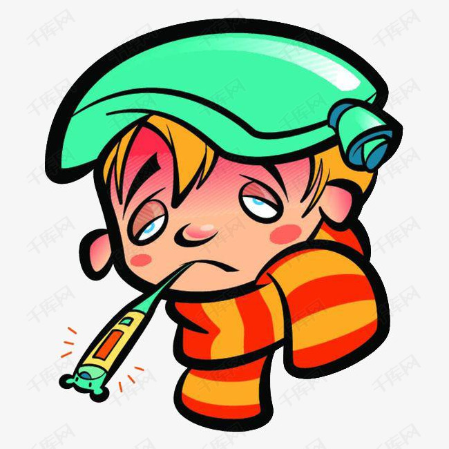卡通生病发烧的宝宝