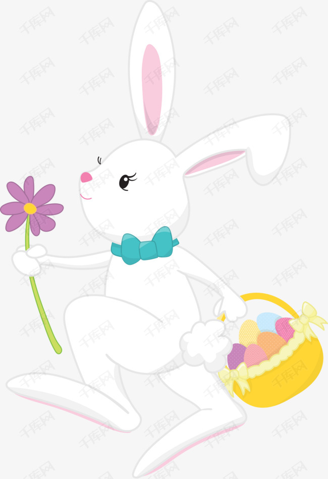 提着篮子的小白兔的素材免抠可爱的蹦蹦跳跳小白兔篮子彩蛋手绘图