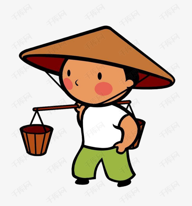 卡通可爱挑扁担的小孩