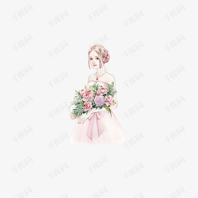 唯美手绘拿花的美女