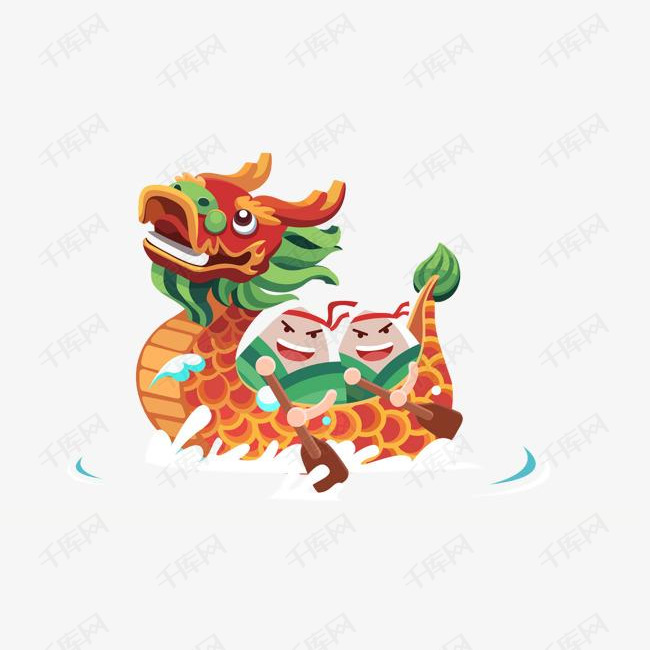 端午节手绘卡通插图划龙舟