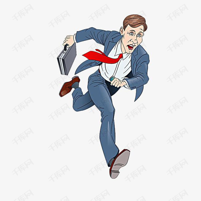 一个上班快迟到的人的素材免抠商务人士卡通手绘西装革履领带奔跑的人