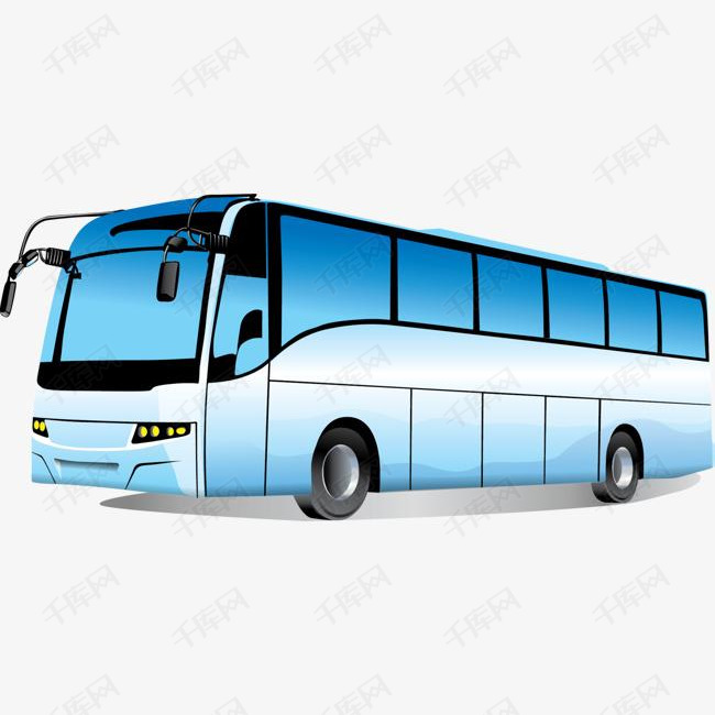 春运回家的大巴车的素材免抠春运卡通大巴车蓝色大巴车蓝色玻璃旅游