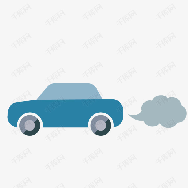 蓝色汽车和汽车尾气的素材免抠黑色烟雾汽车尾气排放污染卡通蓝色汽车