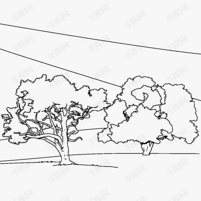 树 简笔画的素材免抠树简笔画手绘矢量图黑色线条装饰