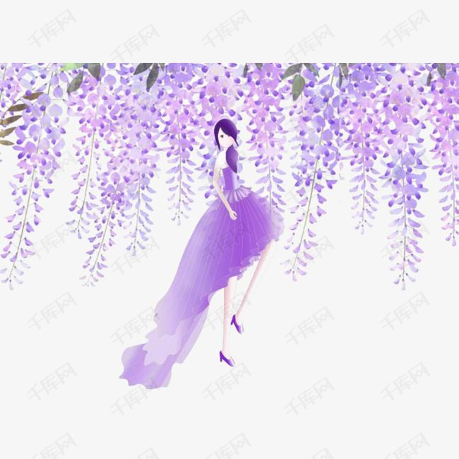 美丽的紫藤花女孩素材图片免费下载_高清png_千库网